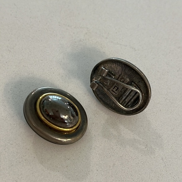 Vintage pewter gold hematite earrings by OLCI - Picture 2 of 3